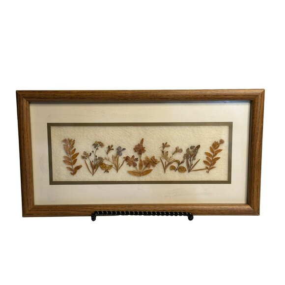 Vintage Pressed Dried Flower Art Frame 12.5" | Botanical Herbarium Table Décor - Picture 1 of 9